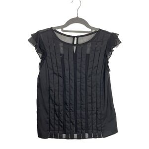 Bebe Silk Mesh Striped Cap Sleeve Blouse Black Keyhole Back XS